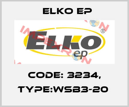 Code: 3234, Type:WSB3-20  Elko EP