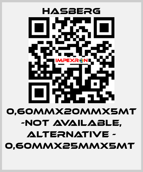 0,60MMX20MMX5MT -not available, alternative - 0,60MMX25MMX5MT  Hasberg