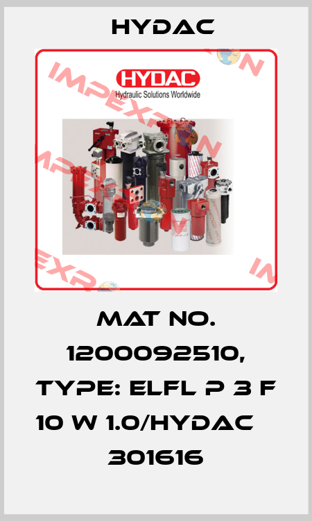 Mat No. 1200092510, Type: ELFL P 3 F 10 W 1.0/HYDAC              301616 Hydac