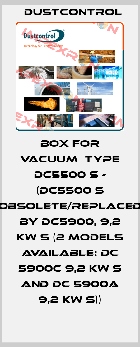 BOX FOR VACUUM  TYPE DC5500 S - (DC5500 S obsolete/replaced by DC5900, 9,2 kW S (2 models available: DC 5900c 9,2 kW S and DC 5900a 9,2 kW S)) Dustcontrol