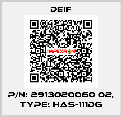P/N: 2913020060 02, Type: HAS-111DG Deif