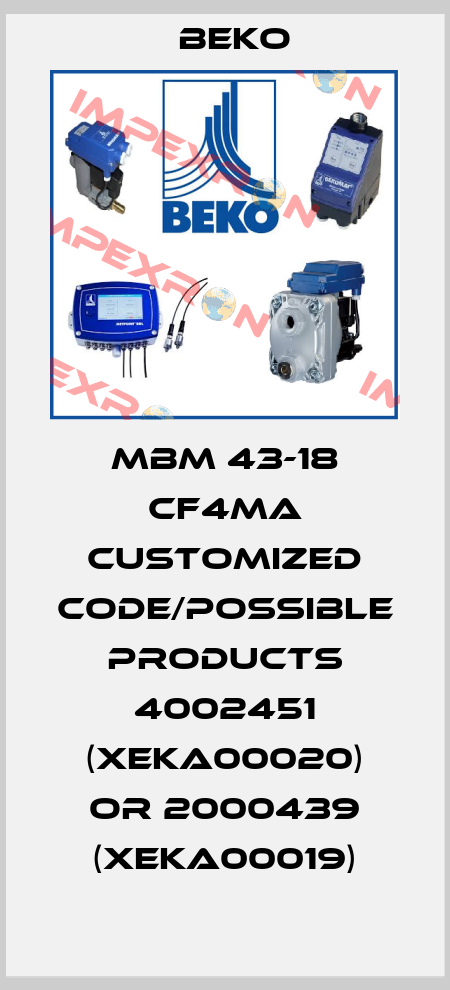 MBM 43-18 CF4MA customized code/possible products 4002451 (XEKA00020) or 2000439 (XEKA00019) Beko