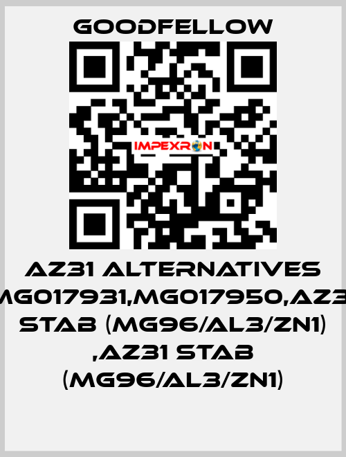 AZ31 alternatives MG017931,MG017950,AZ31 Stab (Mg96/Al3/Zn1) ,AZ31 Stab (Mg96/Al3/Zn1) Goodfellow