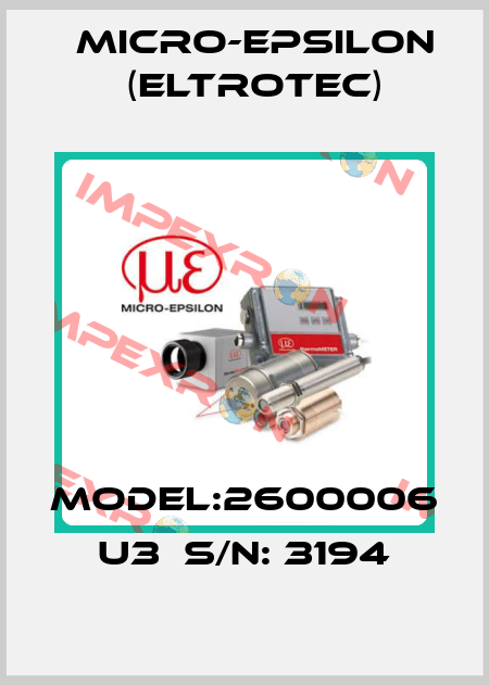 MODEL:2600006 U3  S/N: 3194 Micro-Epsilon (Eltrotec)