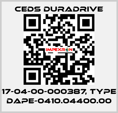 17-04-00-000387, Type DAPE-0410.04400.00 Ceds Duradrive