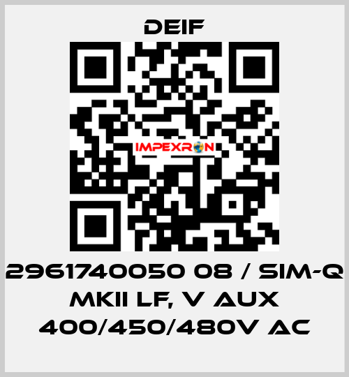2961740050 08 / SIM-Q MKII LF, V aux 400/450/480V AC Deif