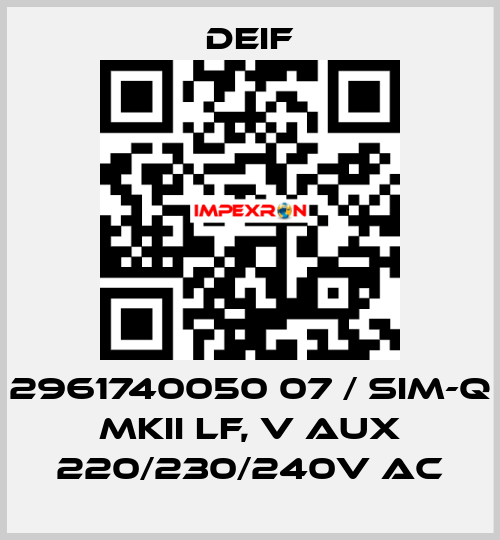2961740050 07 / SIM-Q MKII LF, V aux 220/230/240V AC Deif