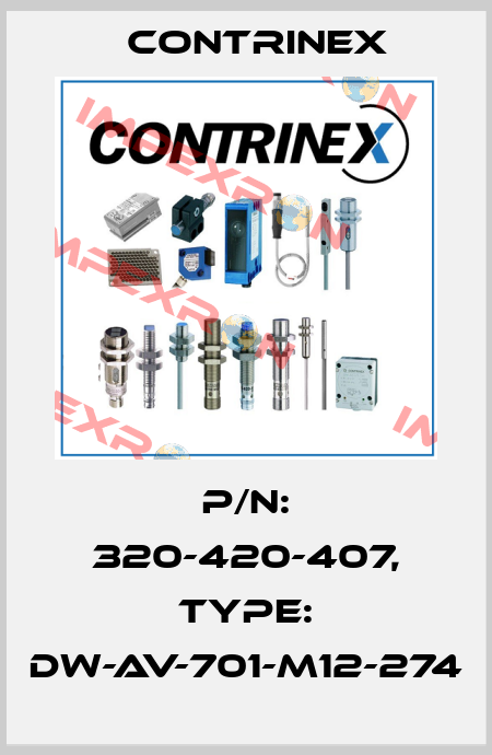 p/n: 320-420-407, Type: DW-AV-701-M12-274 Contrinex