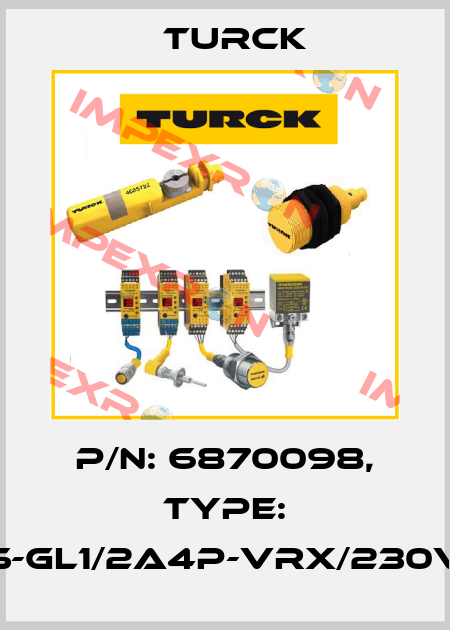 p/n: 6870098, Type: FCS-GL1/2A4P-VRX/230VAC Turck