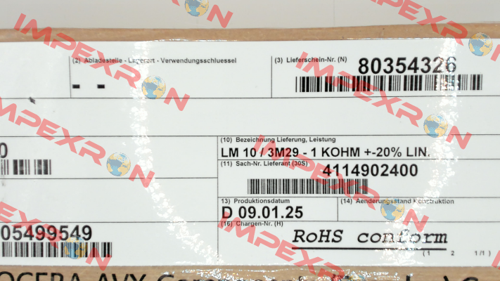LM10/3M29 \ 1K0M Colvern