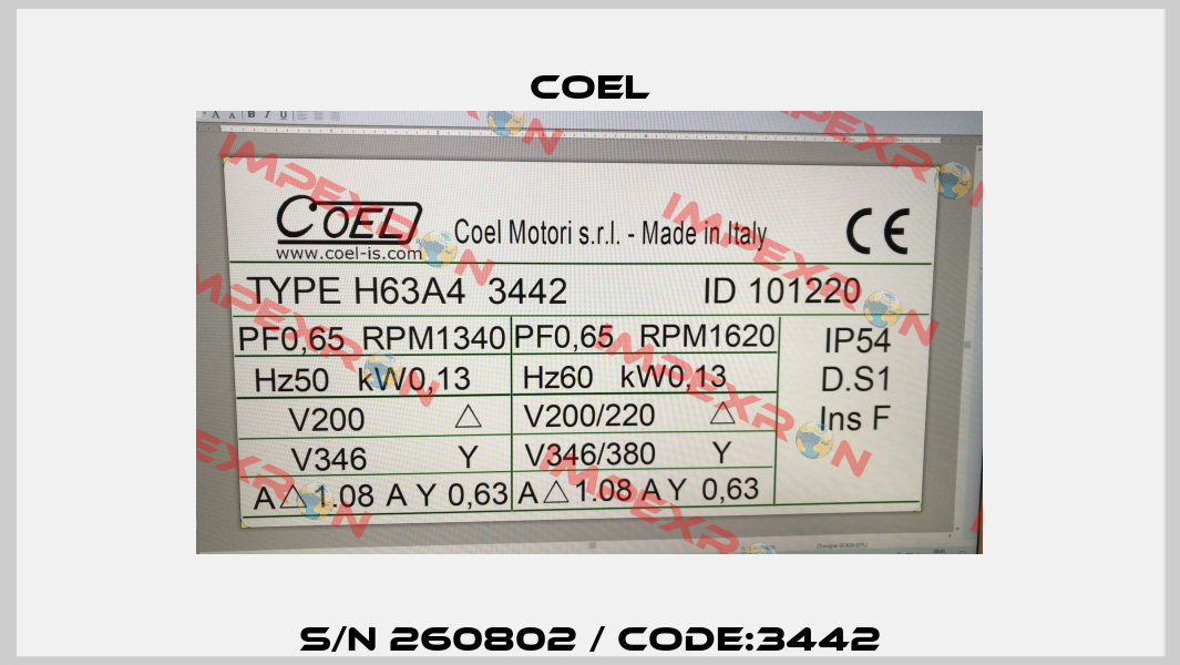 S/N 260802 / Code:3442 Coel