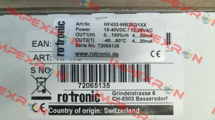 HF432- WB3XD1XX Rotronic