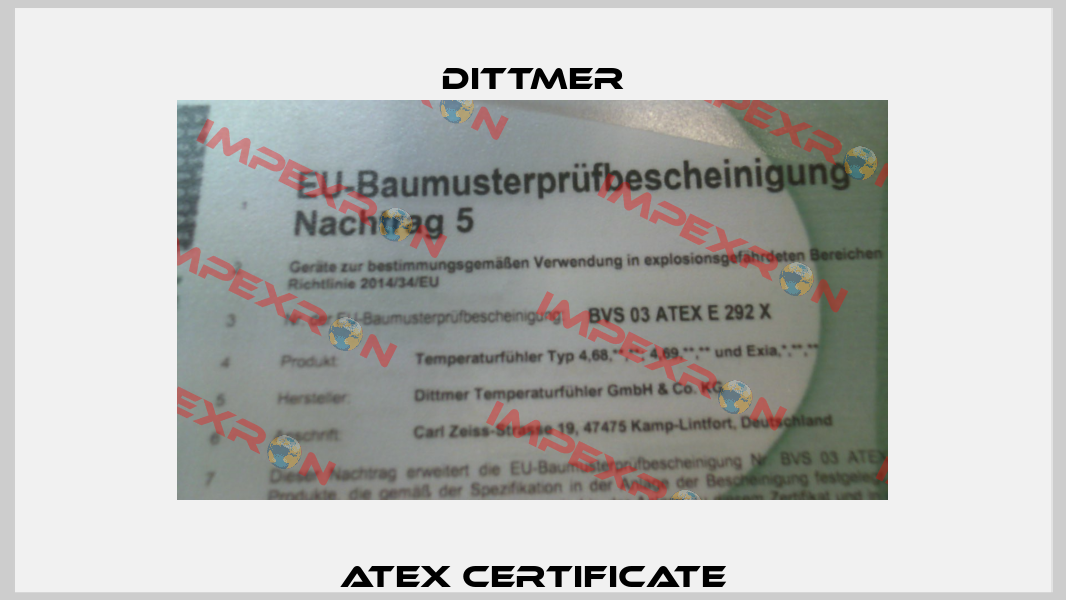 ATEX certificate Dittmer