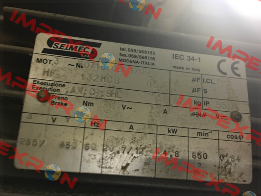 HF132MC8B5 obsolete, replacement HB 132MC 8 230.400-50 B5 Seimec (Rossi)