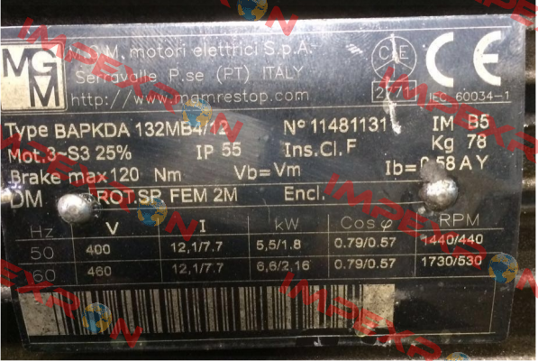 BAPKDA 132MB4/12  M.G.M MOTORI